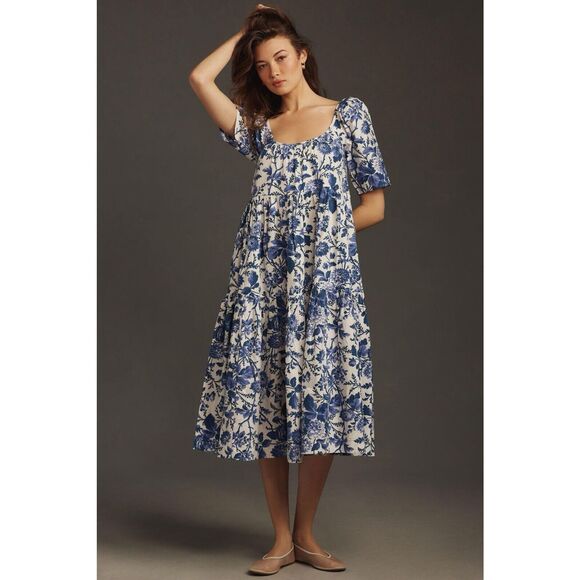 New By Anthropologie Tiered Poplin Midi Dress Size Small. - Picture 3 of 10